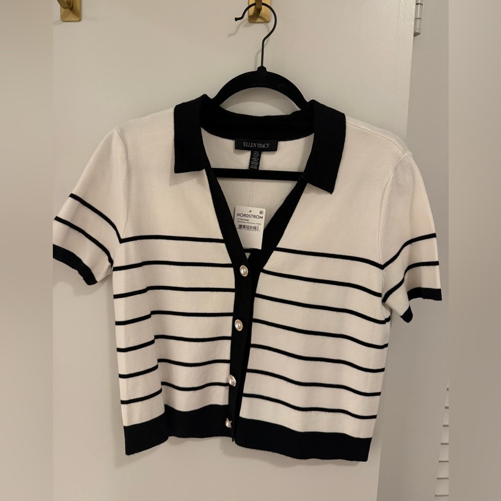 Ellen Tracy Monochrome Striped Knit Top